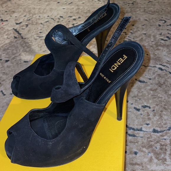 Vintage Fendi Suede Buckle Peep Toe Heels - Picture 4 of 9